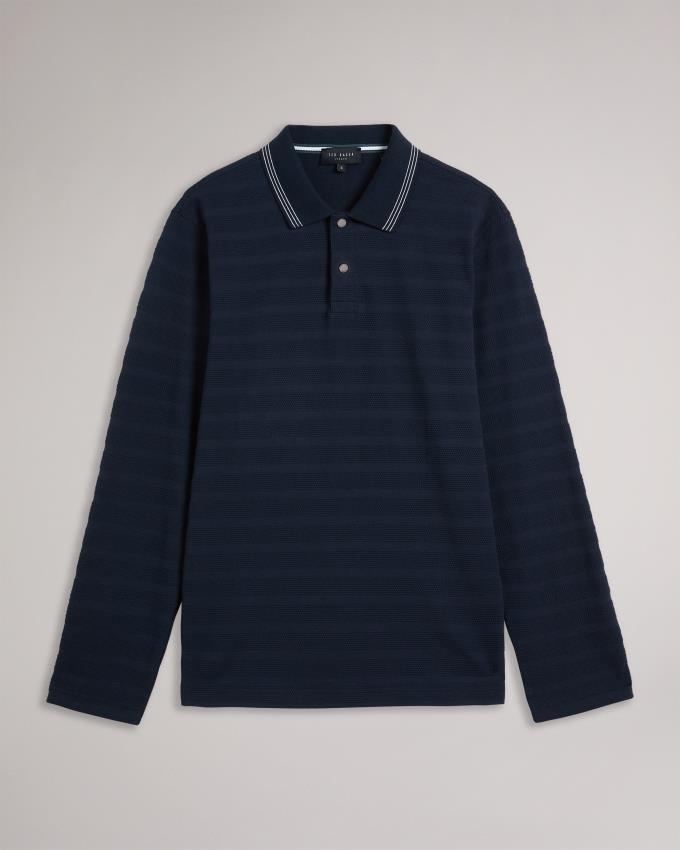 Polo Ted Baker Long Sleeve Textured Stripe Bleu Marine Homme | QAS-63300720